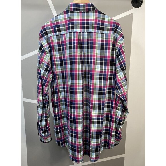 Peter Millar Nanoluxe Men’s XL Plaid Button Down Long Sleeve Shirt Purple Green - Picture 2 of 16